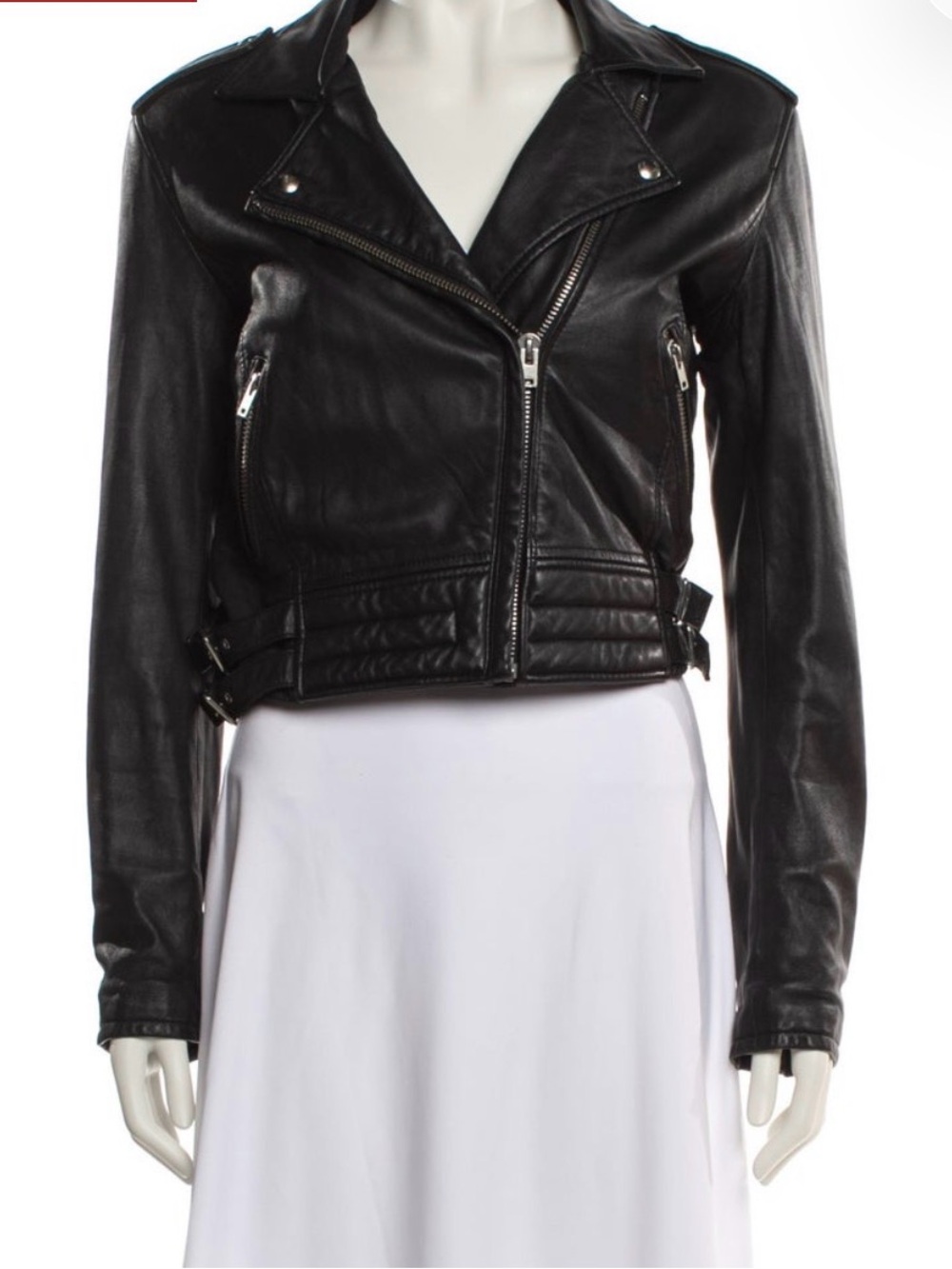 IRO Black Quilted-Back Leather Biker Jacket